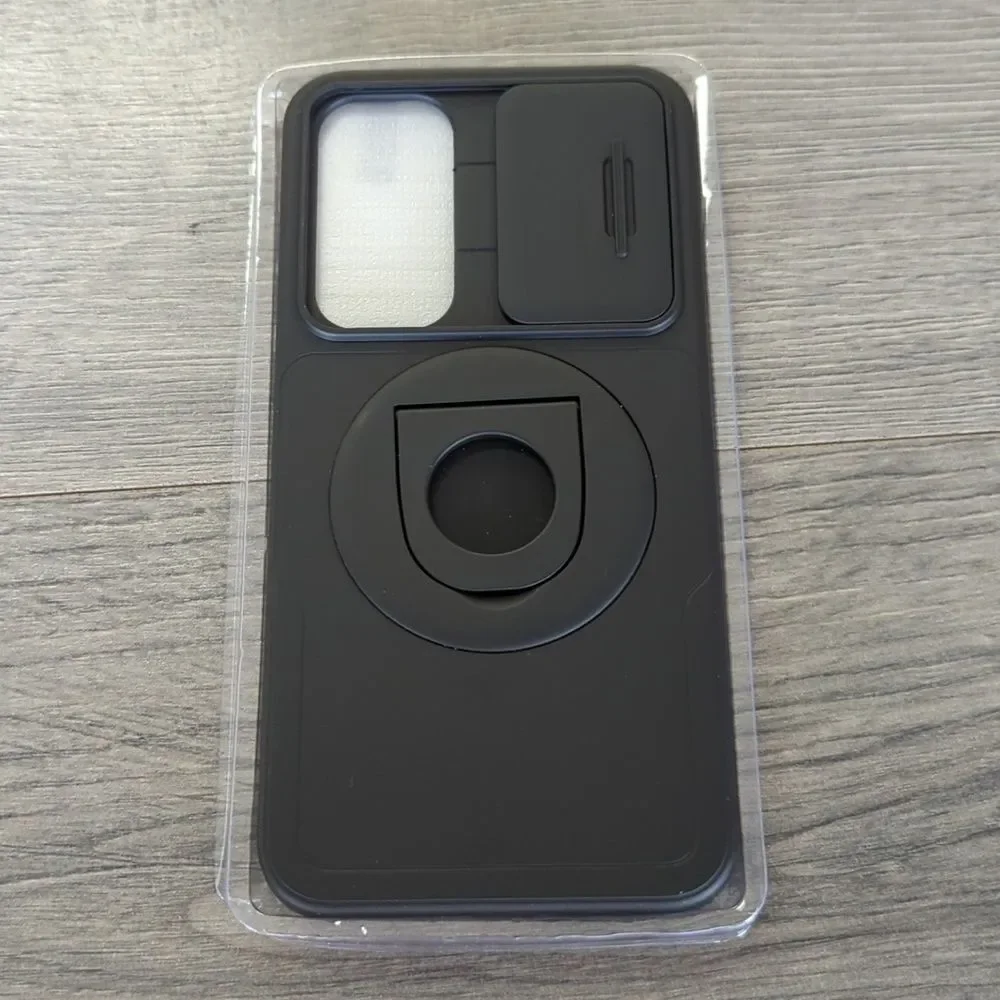 Samsung A55 Black Protective Phone Case with Ring Kickstand
